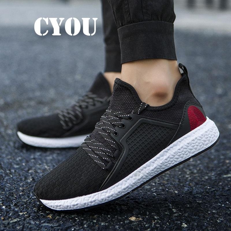 CYOU Mới Đến 2017 Nam Thương Hiệu Giày Chạy Bộ Nhẹ Giày Đệm Thoáng Khí Giày Thể Thao Kasut Lelaki (Màu Đen) -quốc tế