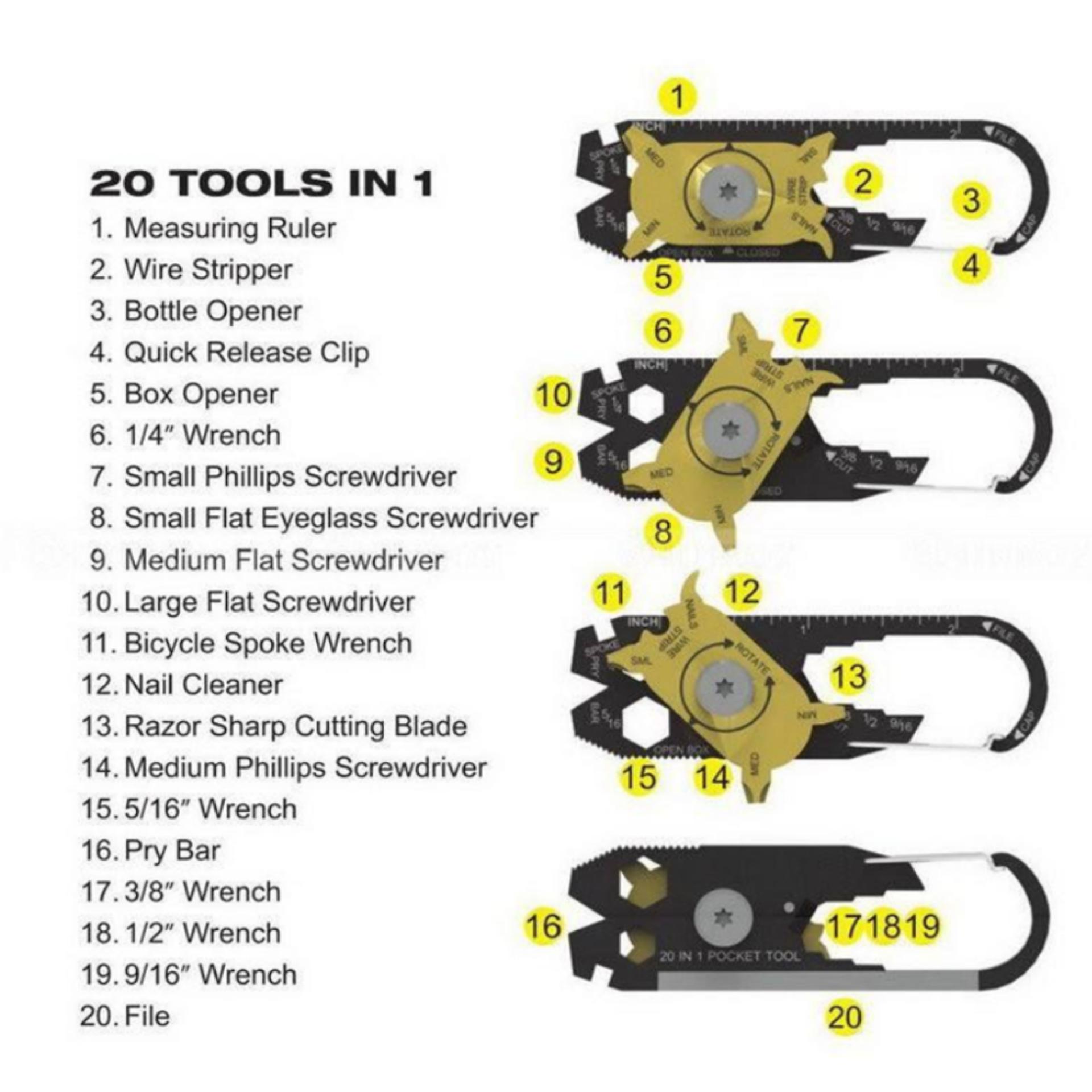 SIÊU HOT - Moc khoa,moc khoa da nang,Móc khóa đa năng C'MON TOOLS 20 chức năng trong 1 (Đen) 206436