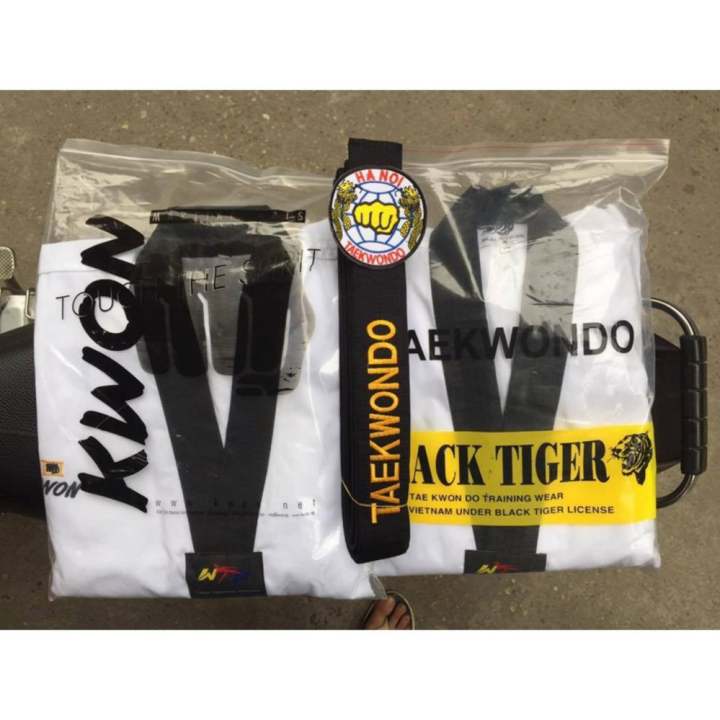 Quần áo võ phục Taekwondo KWON Fighter cổ đen