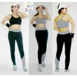 Quần legging thể thao nữ dài đen phối xám