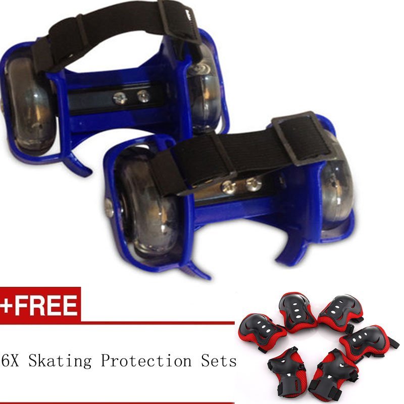 Phân phối Sporting Pulley Heel Roller Skate Lighted Flashing Roller Skates+Free Protective Gear Sets(Blue) - intl