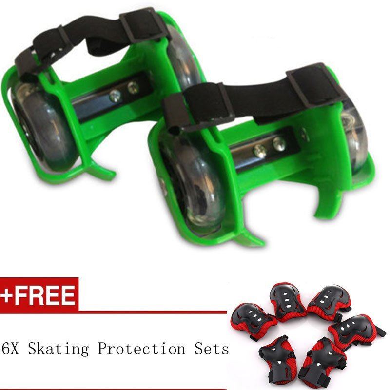 Phân phối Sporting Pulley Heel Roller Skate Lighted Flashing Roller Skates+Free Protective Gear Sets(Green) - intl