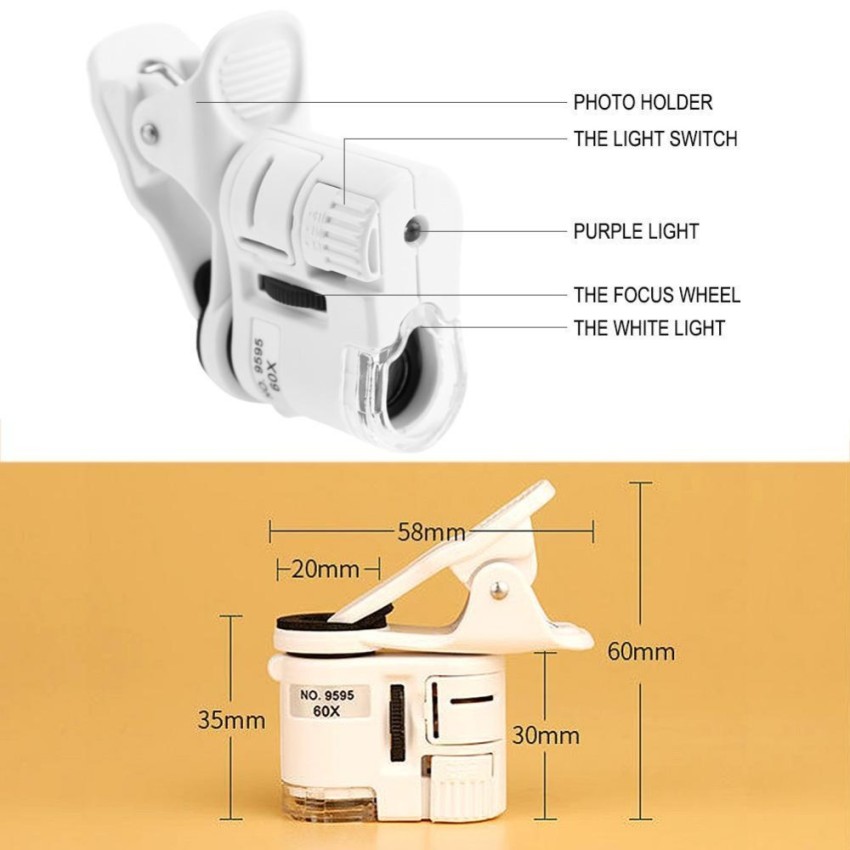 Universal 60X Phone Microscope Zoom Micro Camera Clip Lens w/ LED Light -  intl