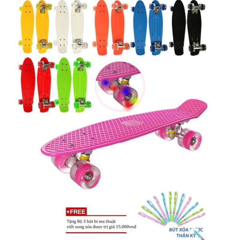 Ván trượt người lớn giá rẻ chống trượt có đèn Led (Màu ngẫu nhiên) + Tặng bộ 3 bút bi ma thuật