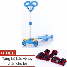 Giá bán Xe trượt Scooter 4 bánh cho bé (Xanh dương) + tặng kèm bộ bảo vệ tay chân cho bé