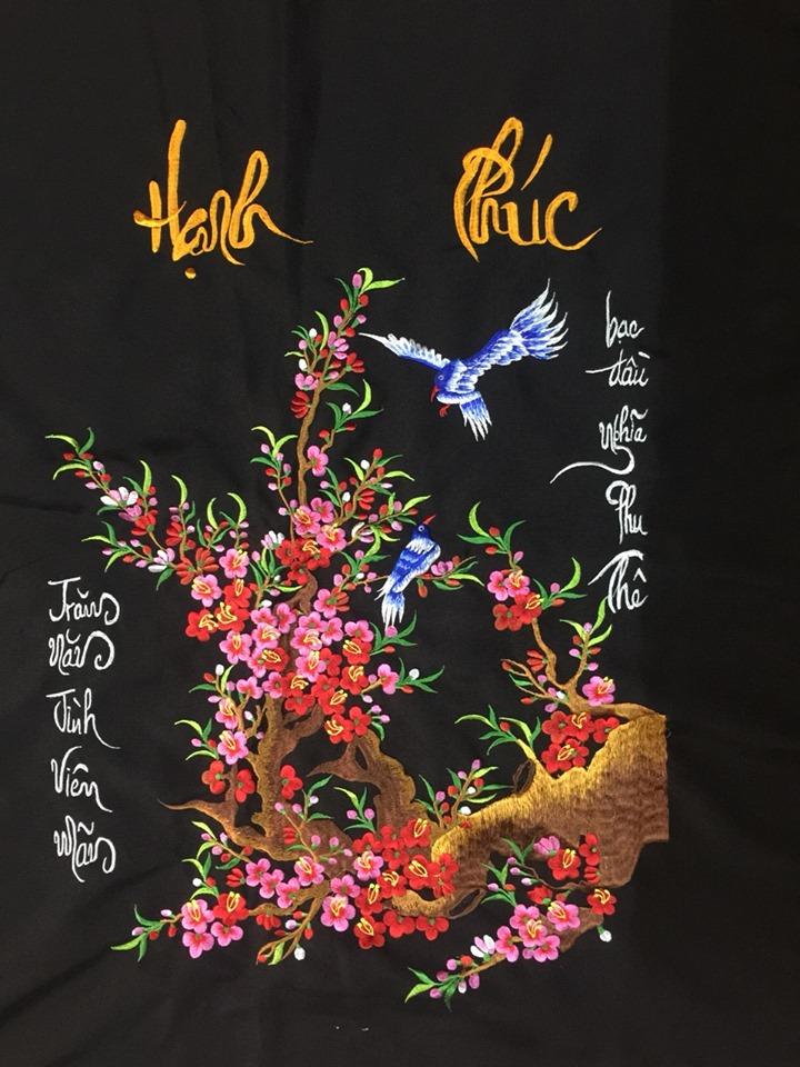 Tranh thêu vi tính thành phẩm thư pháp Hanh Phúc chưa khung Kích thước 80x60cm