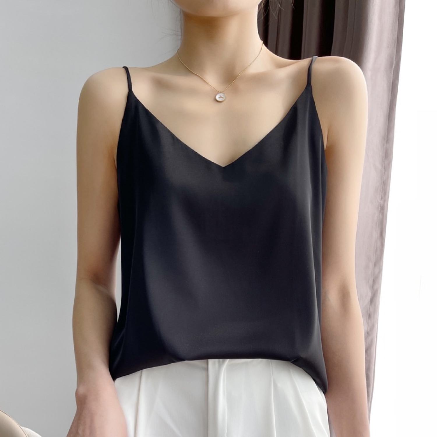 Áo hai dây bigsize cổ tim chất vải phi lụa màu pastel CRA071
