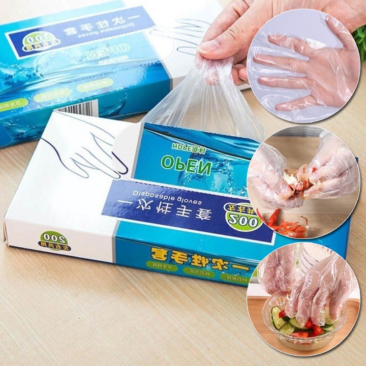 HỘP 200 CÁI GĂNG TAY NILONG DÙNG 1 LẦN TRONG CHẾ BIẾN THỰC PHẨM VỆ SINH NHÀ CỬA - COMBO 200 GĂNG TAY SIÊU DAI BẢO VỆ ĐÔI TAY CỦA BẠN TRÁNH TIẾP XÚC TRỰC TIẾP VỚI VI KHUẨN, CHẤT TẨY RỬA