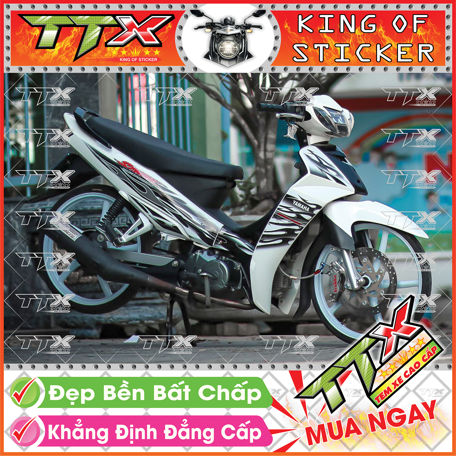 Tem xe sirius trắng đen mới - tem sirius lửa siêu đẹp đen trắng spark 50 - 110 hót - mẫu team sirius