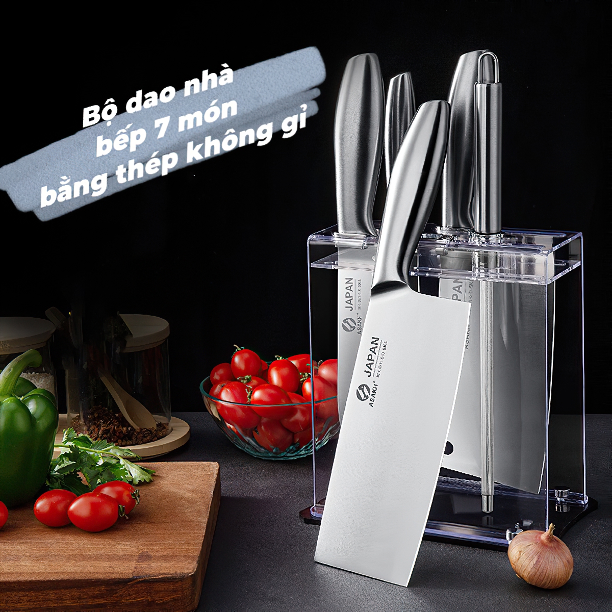 Bộ Dao 7 Món Master JAPAN Thép Cao Cấp (Có giá đỡ)