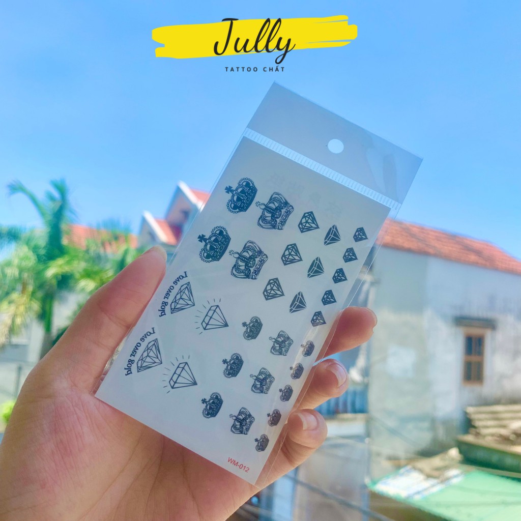 hình xăm dán kim cương, vương miệng mini JULLY Tattoo chất (kích thước 10,5x6cm) hình xăm chống nước xăm tạm thời an toàn bền đẹp