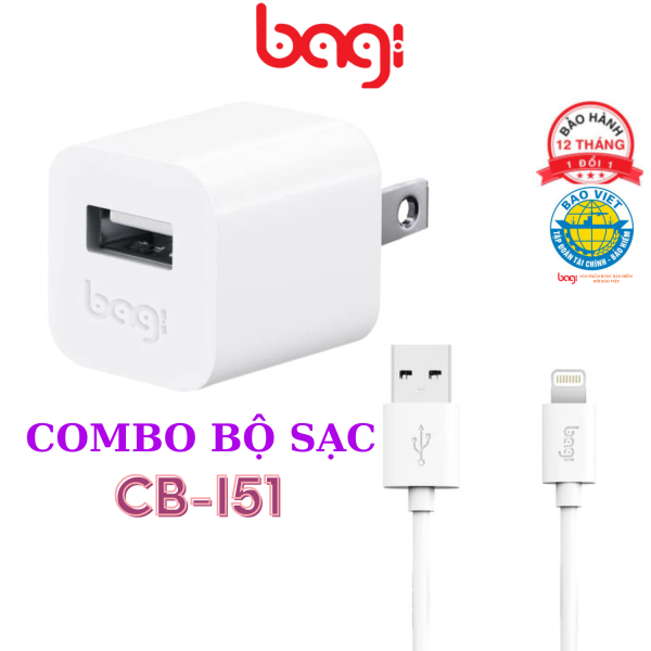 Combo củ + cáp sạc Bagi lightning CB-I51 cho Iphone - Bảo hành chính hãng - 1 ĐỔI 1 trong 12 tháng