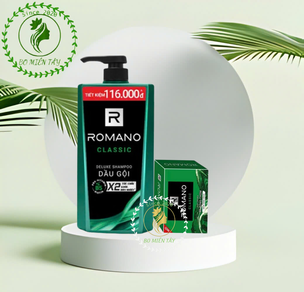 Dầu Gội Romano Classic 900g Cho Nam + Tặng Xà Bông 90g/ Nước Hoa 18ml – Sạch Gàu, Thơm Lâu