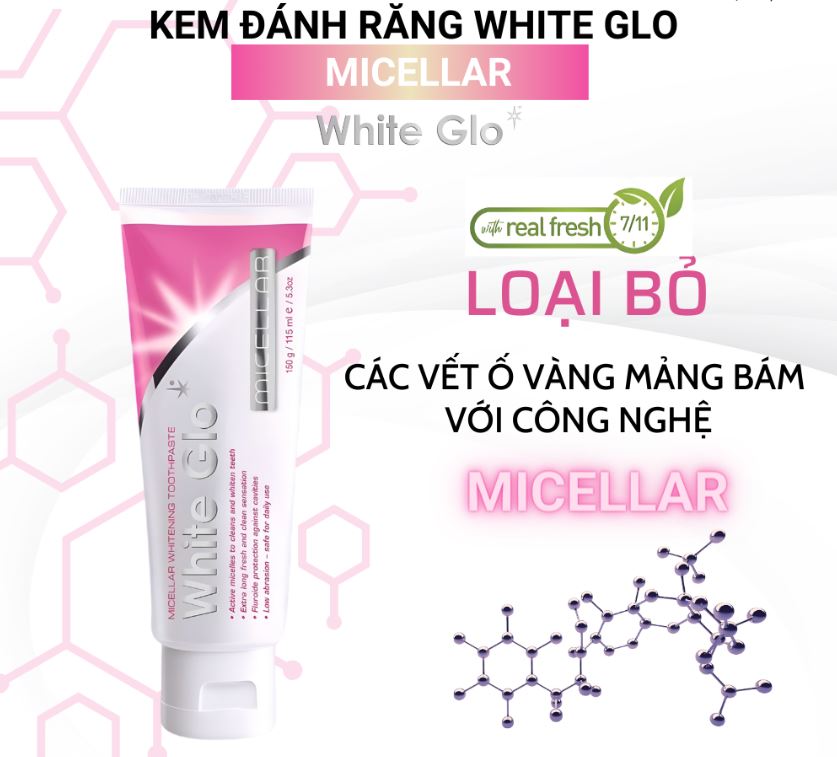 Kem đánh răng làm trắng răng từ công nghệ Micellar White Glo 150g