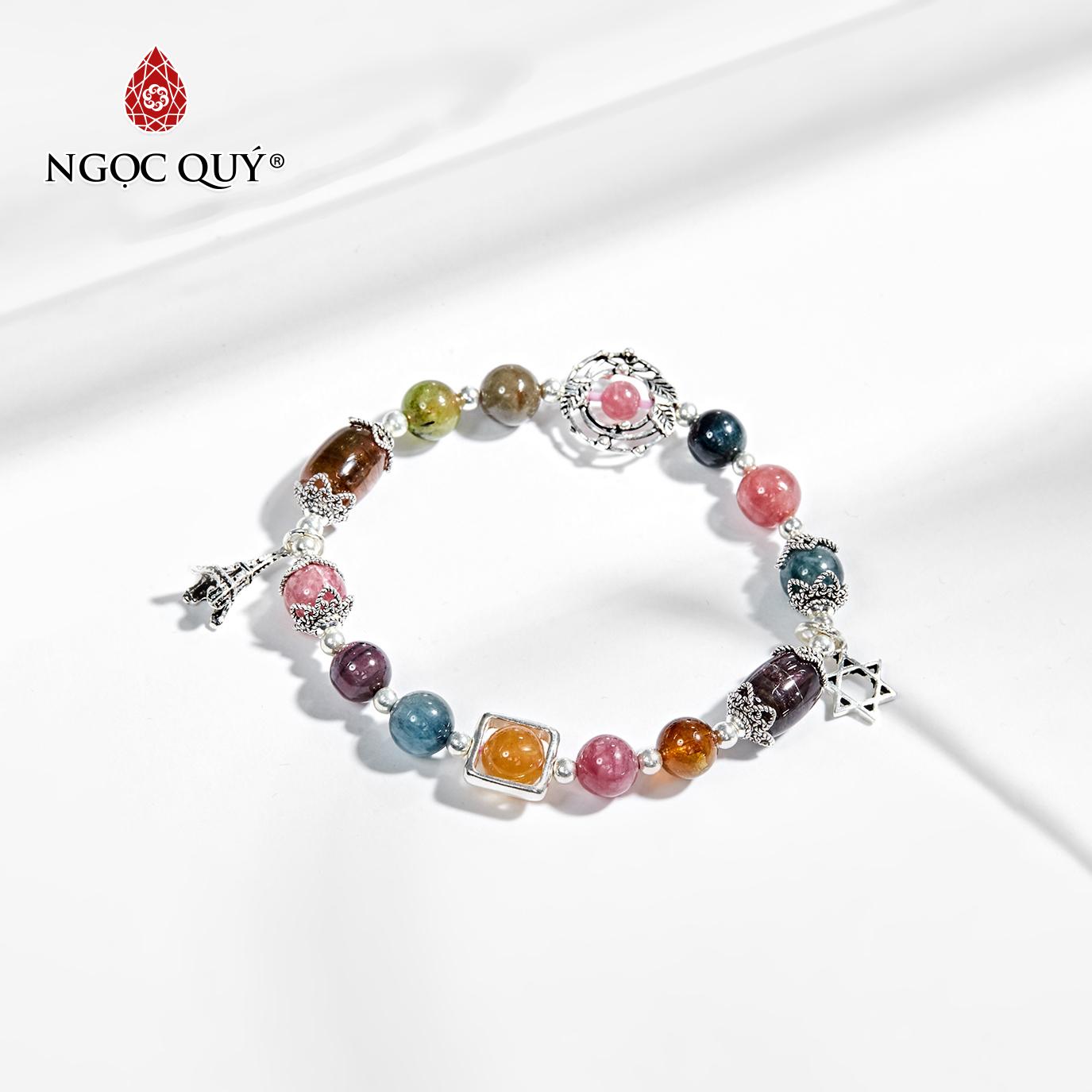 [HCM]Vòng tay phong thủy nữ đá tourmaline đa sắc phối charm bạc 7mm - Ngọc Quý Gemstones