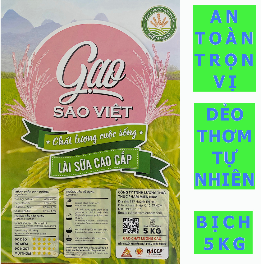 HCMGạo Lài Sữa Cao Cấp Bịch 5kg - Gạo Sao Việt - Gạo Dẻo và Thơm