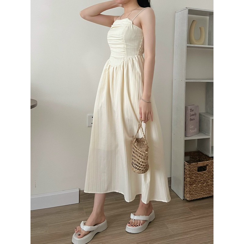 Váy-Đầm hai dây gân cúp ngực dáng dài