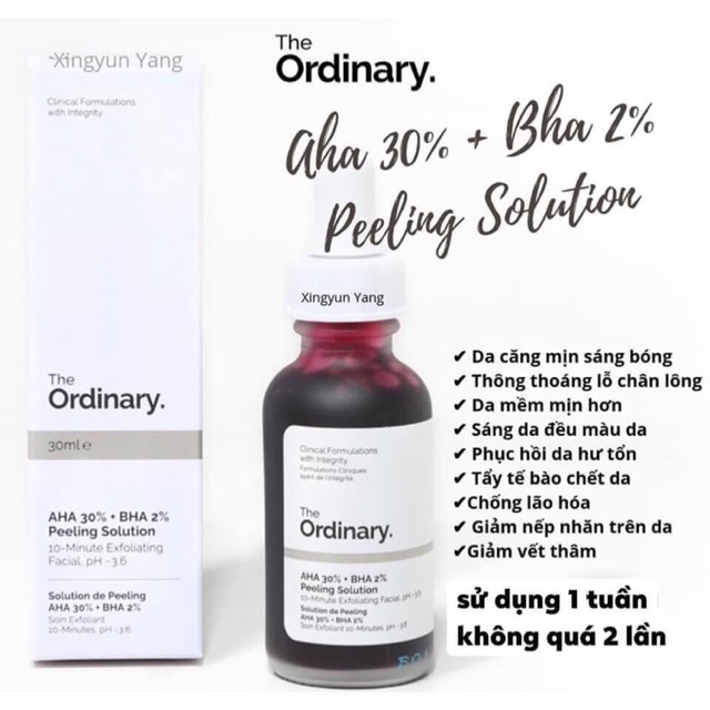 Tẩy da chết hoá học The Ordinary AHA 30% + BHA 2% peeling solution 30ml