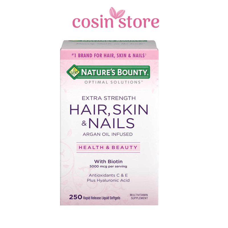 Viên uống Natures Bounty Optimal Solutions Hair, Skin & Nails Extra Strength 250 viên with Biotin - Giúp tóc và móng luôn khỏe mạnh