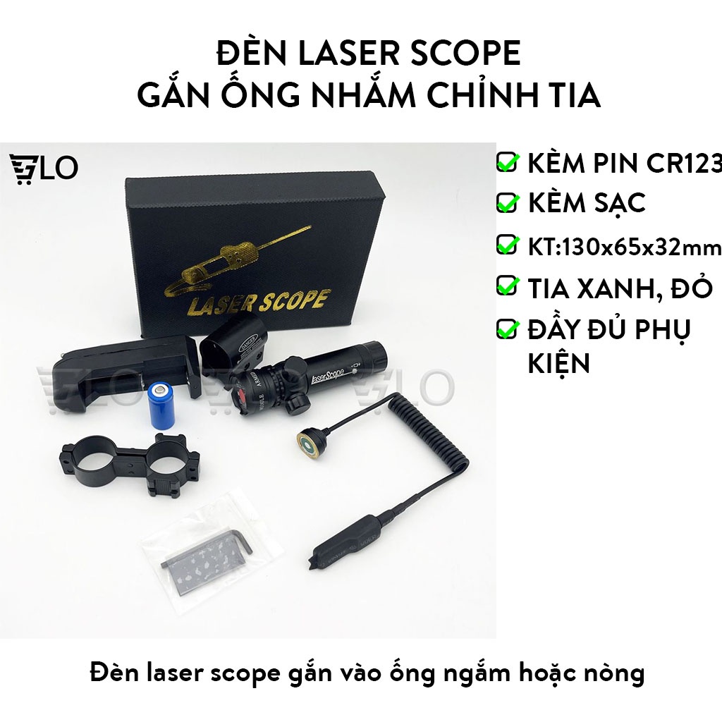 Đèn laser scope gắn ống ngắm chỉnh tia màu đỏ và xanh chiếu xa 1km