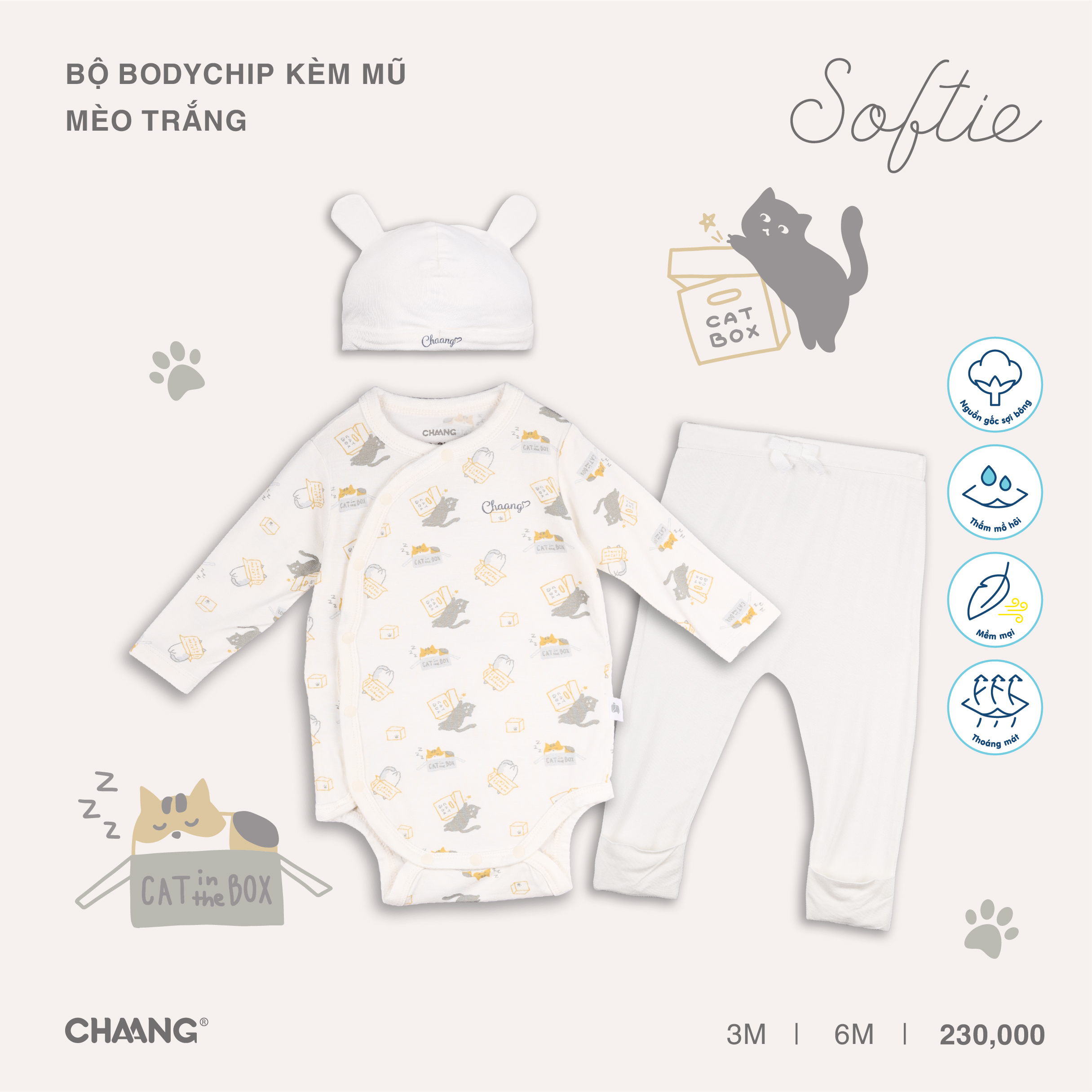 [CHAANG] Bộ bodychip kèm mũ Mèo Chaang