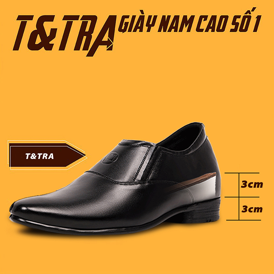 [ 6CM ] Giày Tăng Chiều Cao Nam T&TRA S1005 Đen Trơn