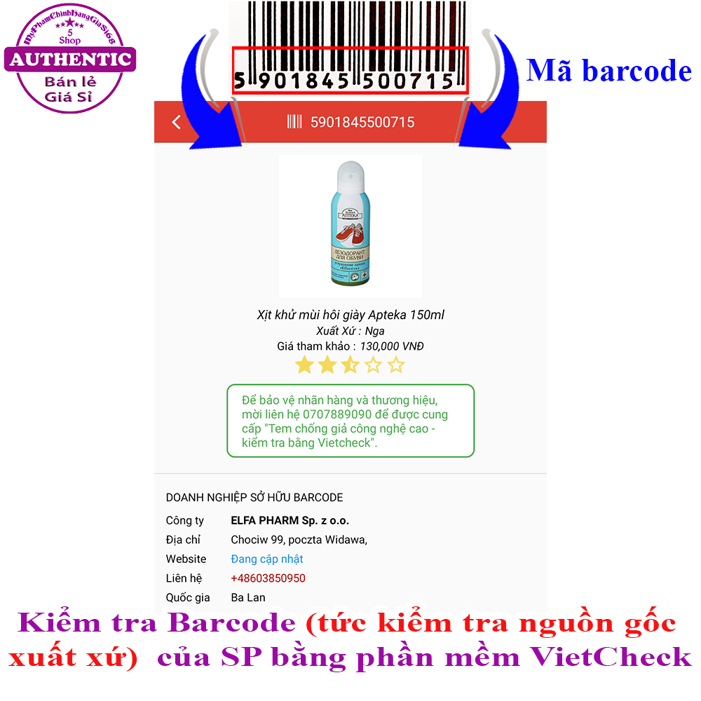 XỊT KHỬ MÙI HÔI GIÀY APTEKA NGA 150ML - NAM