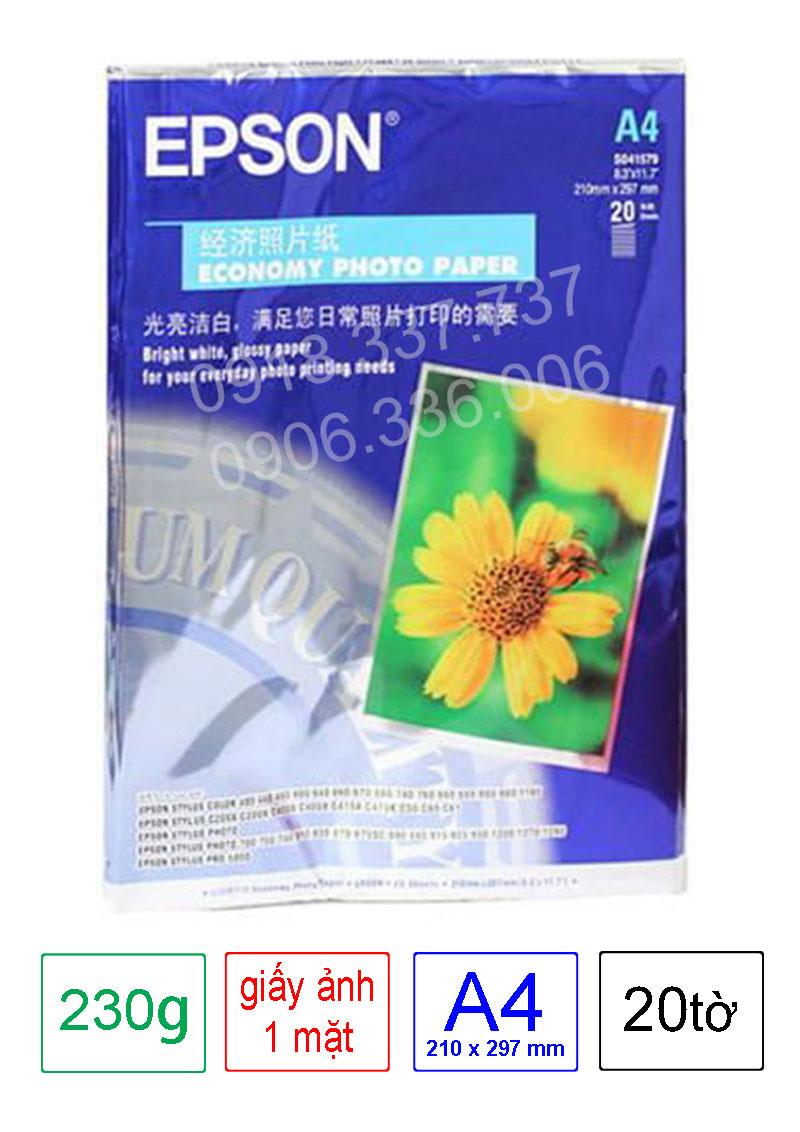 [HCM]Giấy in ảnh Epson. 1 xấp 20 tờ. Định lượng 230. Khổ A4. Không lem màu và kháng nước tốt. Vi Tính Quốc Duy