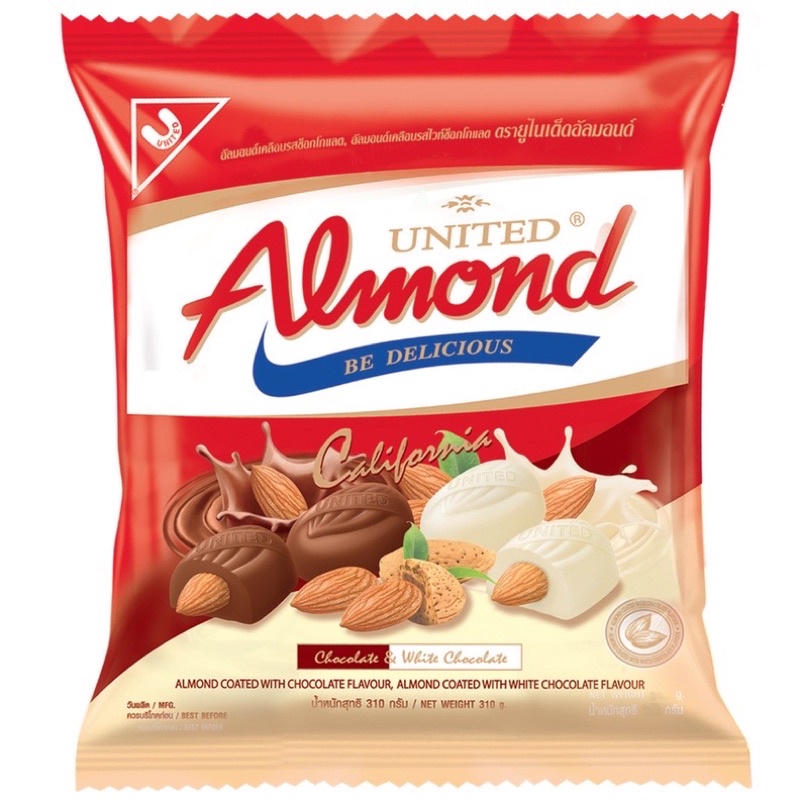 Kẹo California Đỏ Socola, Socola Trắng Phủ Hạnh Nhân Almond Thái Lan Gói