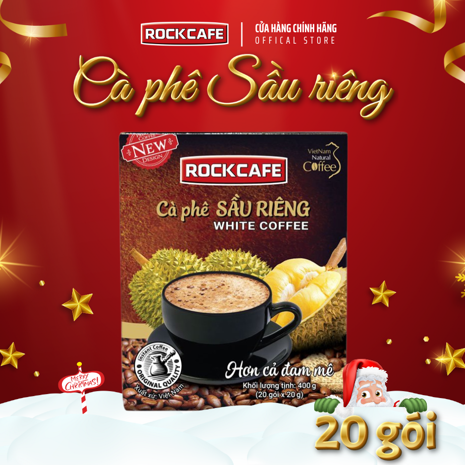 RockCafe - Cà phê hòa tan 3 trong 1 - Vị sầu riêng độc đáo - Thơm ngon - Tinh khiết - Hộp 20 gói x 20 gr