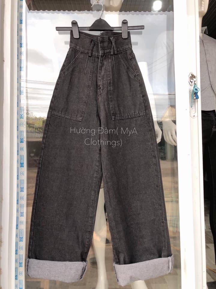 Baggy Jeans 2 Nút Túi Đắp Trước Dài 100cm