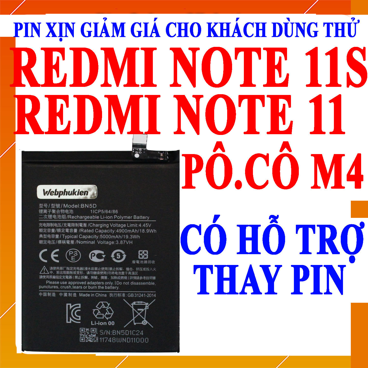 Pin scud cho xiaomi redmi note 11s/redmi note 11/poco m4/pocophone m4/pocofone m4 - 5000mah