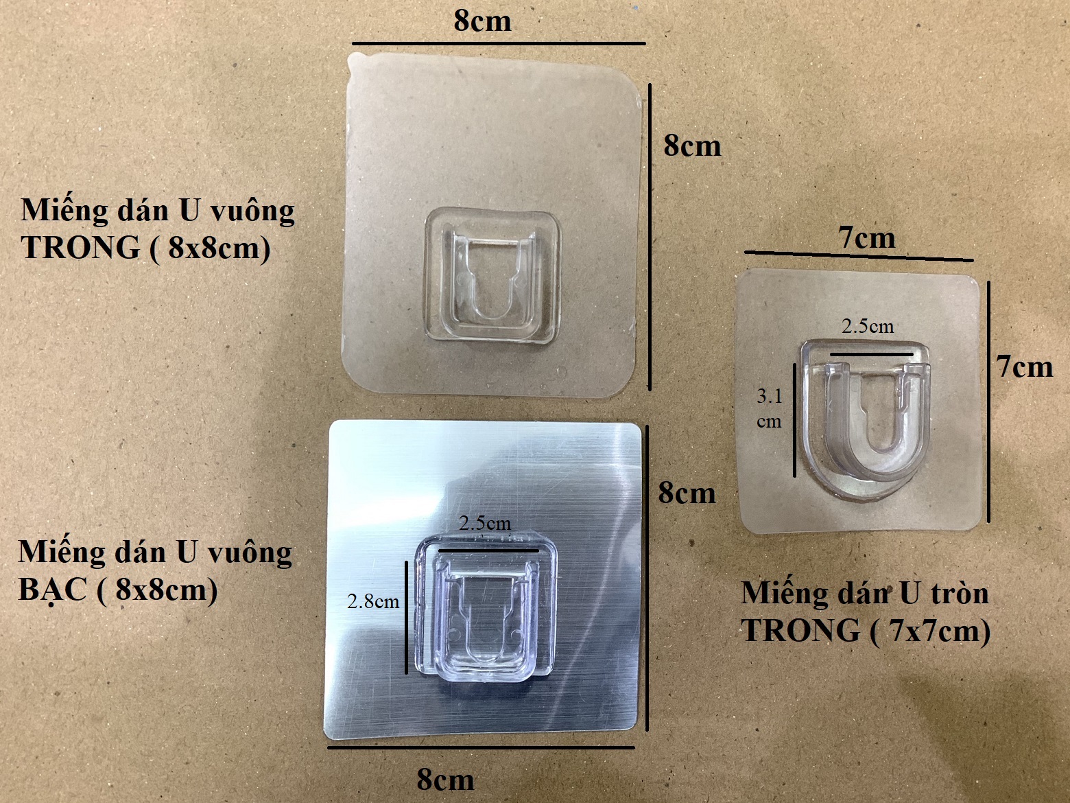 Bộ 2 Miếng dán dạng U VUÔNG (Màu BẠC) 8x8cm