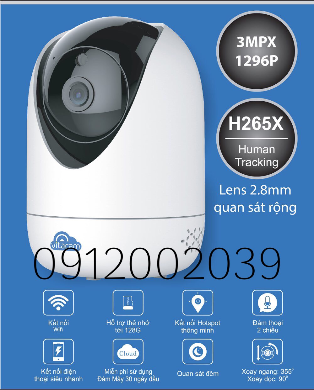 VITACAM C1290-C - ĐỘ PHÂN GIẢI 3MPX - ĐỘ NÉT 2K - New 2022
