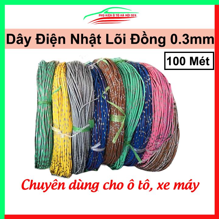 Cuộn 100 mét dây điện nhật lõi đồng 0.3mm, dây điện đơn lõi nhiều sợi chuyên dụng cho ô tô, xe máy chịu nhiệt, chịu độ ẩm cao