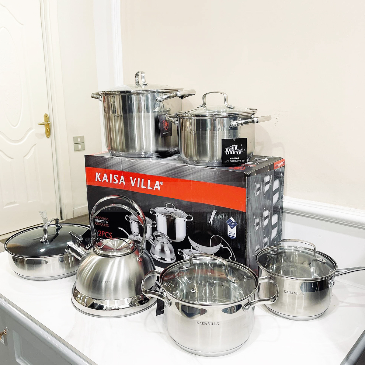 Bộ Nồi Đức 6 Món Chính Hãng Kaisa Villa Loại 9 Đáy, Chảo Vân Đá Model KV-6618 Cải Tiến - Dùng Được Cho Mọi Loại Bếp