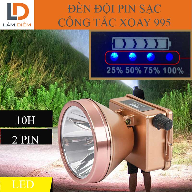 ĐÈN PIN SẠC ĐỘI ĐẦU LED SIÊU SÁNG CÔNG SUẤT LỚN PIN LÂU 004-995