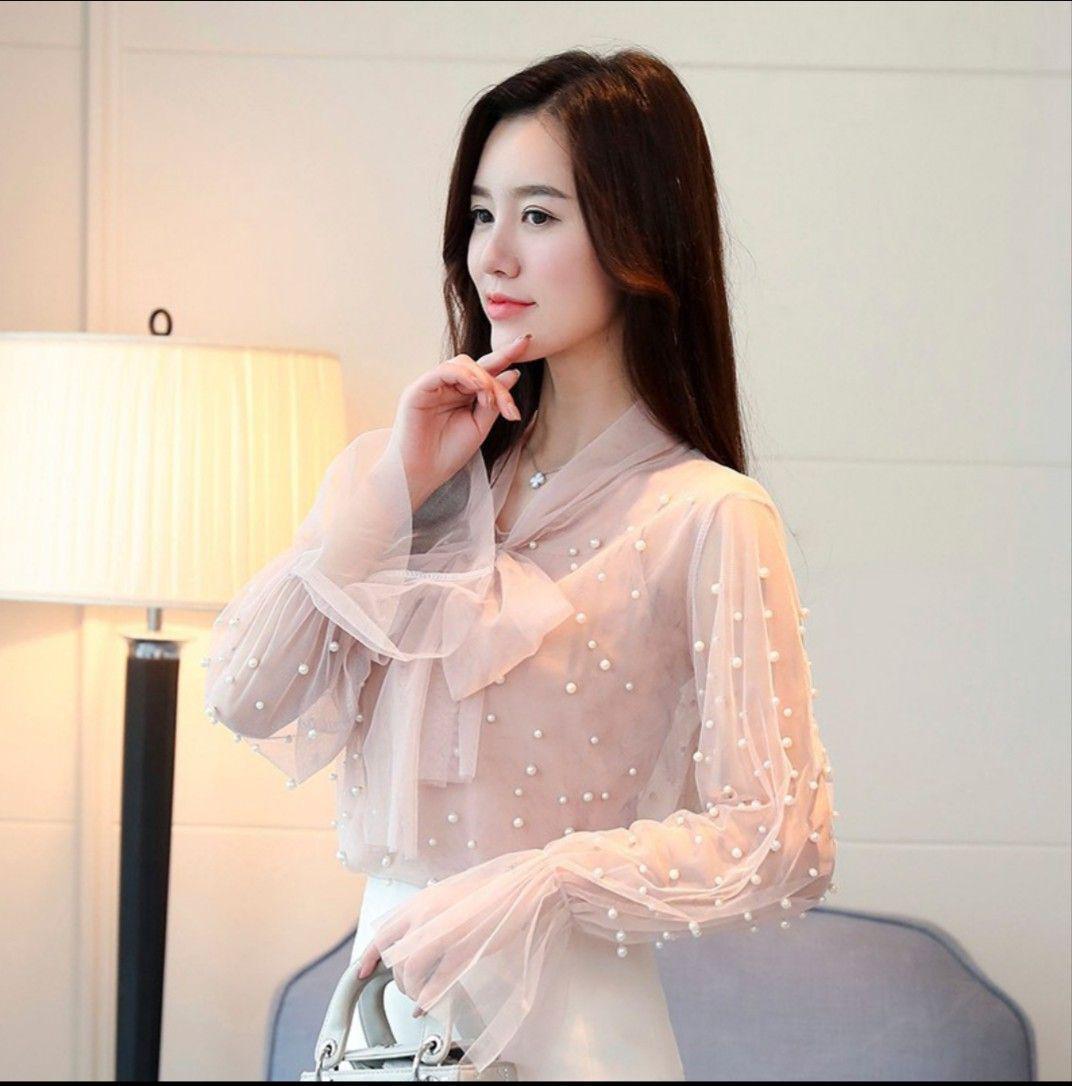 Áo sơ mi ren cột nơ tiểu thư 11318-3 ( MÀU ĐEN )