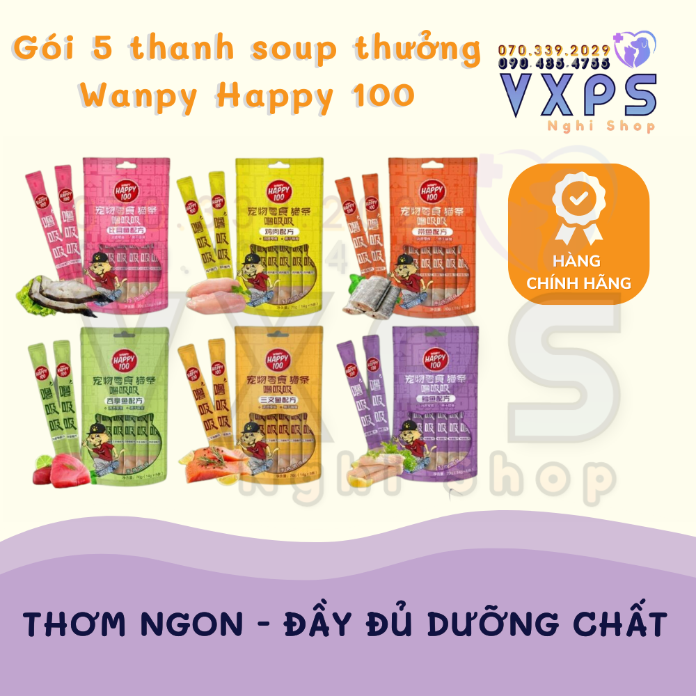 [GIẢM ĐẾN 20% Ở XU] Soup Thưởng Wanpy Happy 100 (14g x 5 Thanh) - Súp Thưởng Cho Mèo