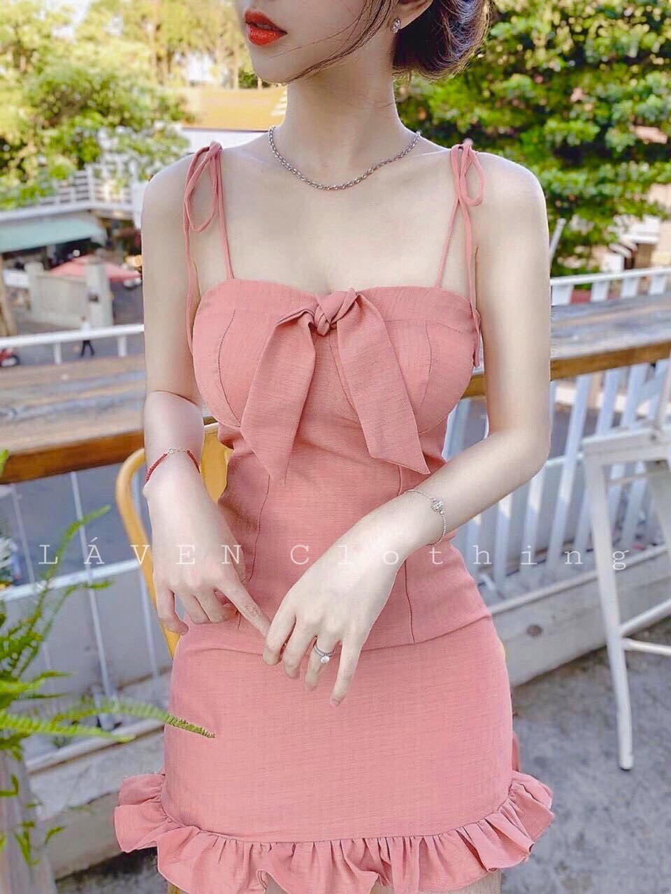 Đầm hai dây nơ ngực phối đuôi bèo cực xinh TTSA0441