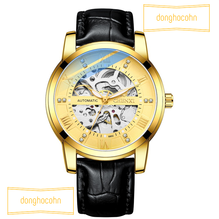 Đồng mechanical watch automatic men Chenxi leather cord exposing machine automatic high-end cx-8802