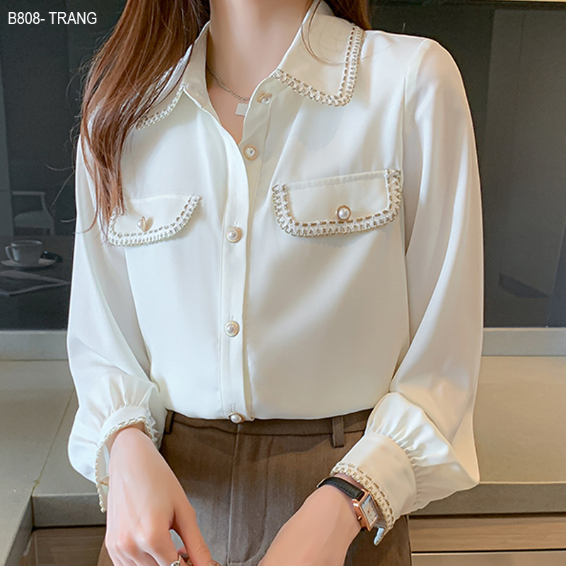[HCM]B808- Áo sơ mi Viền Ren Cao cấp