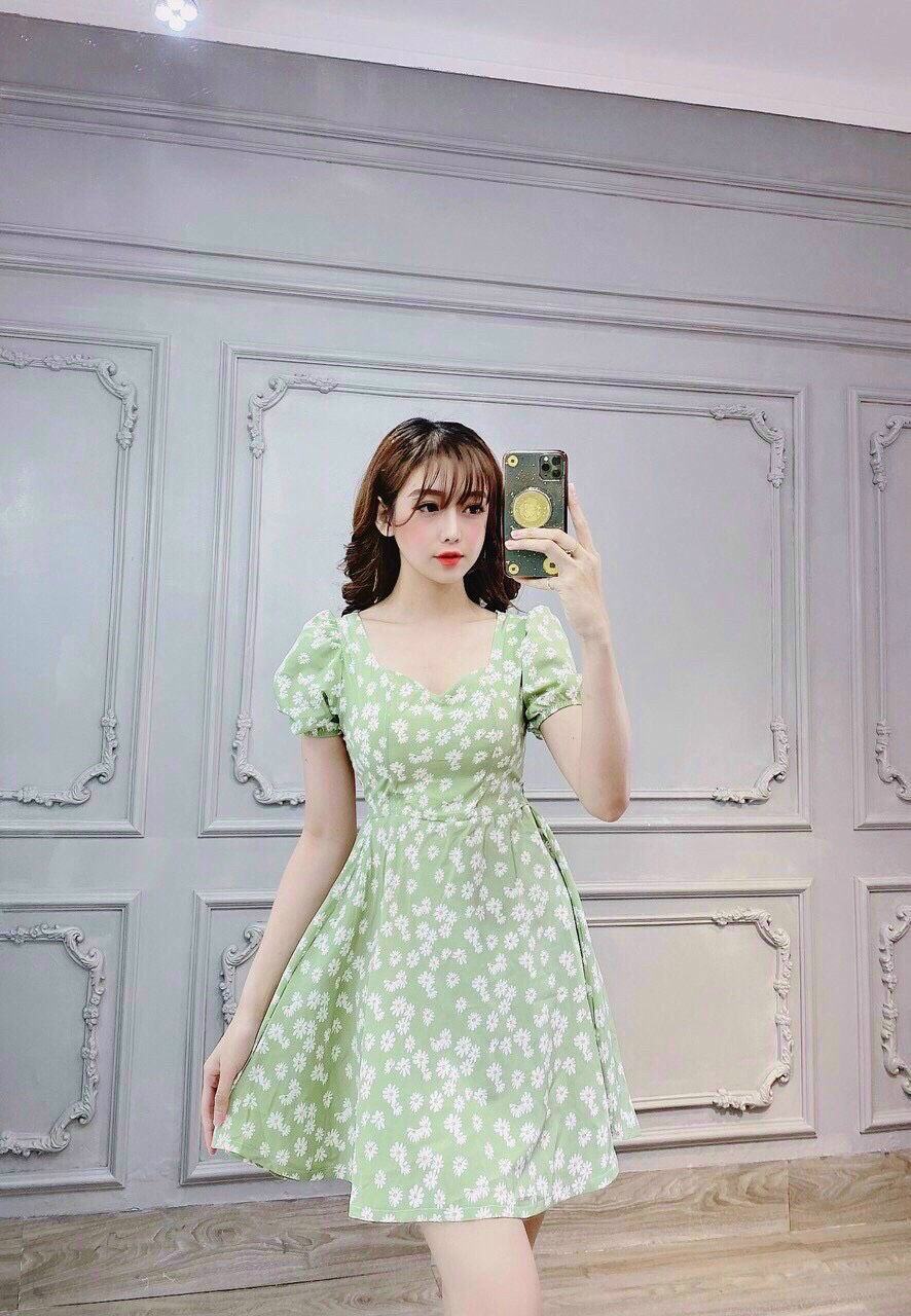 [HCM]Đầm hoa nhí dễ thương ba màu ( đỏ xanh và hồng )