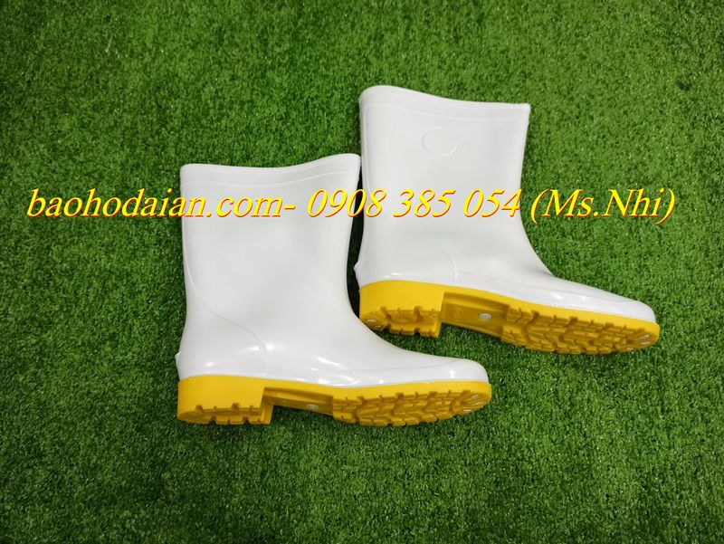 ỦNG BẢO HỘ HÃNG VAC NHỰA PCV - RB003 Màu Trắng Vàng - Hình Thật