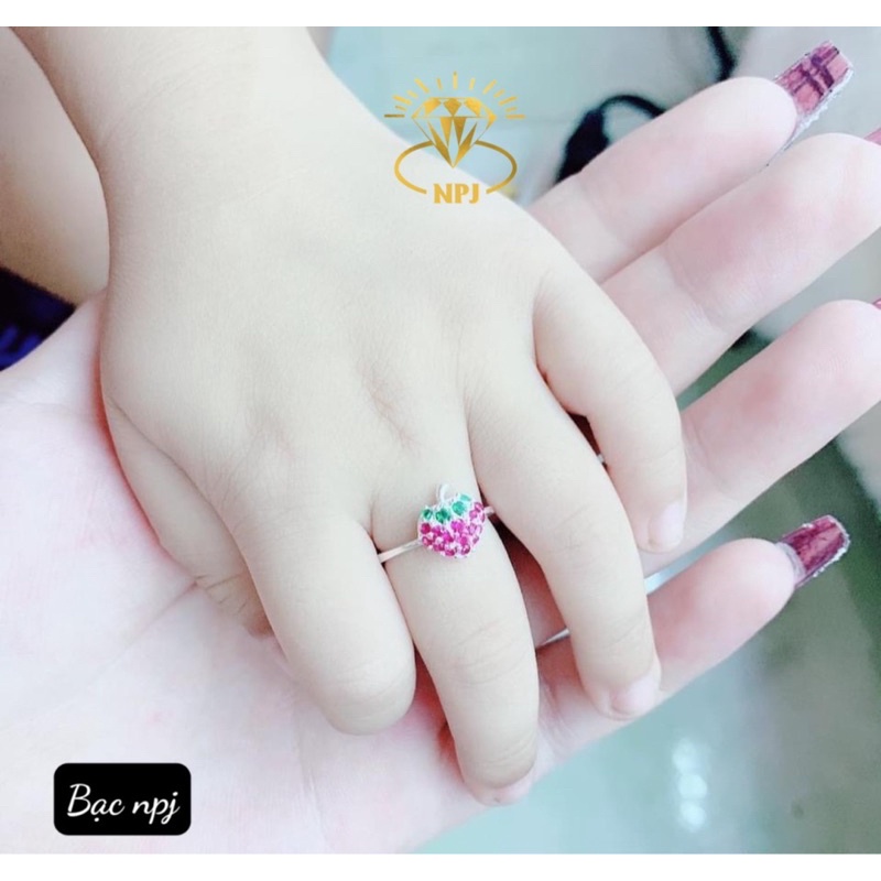 Nhẫn cho bé, nhẫn bạc quả Dâu Tây cho bé yêu , Bạc Ta - bạc Npj