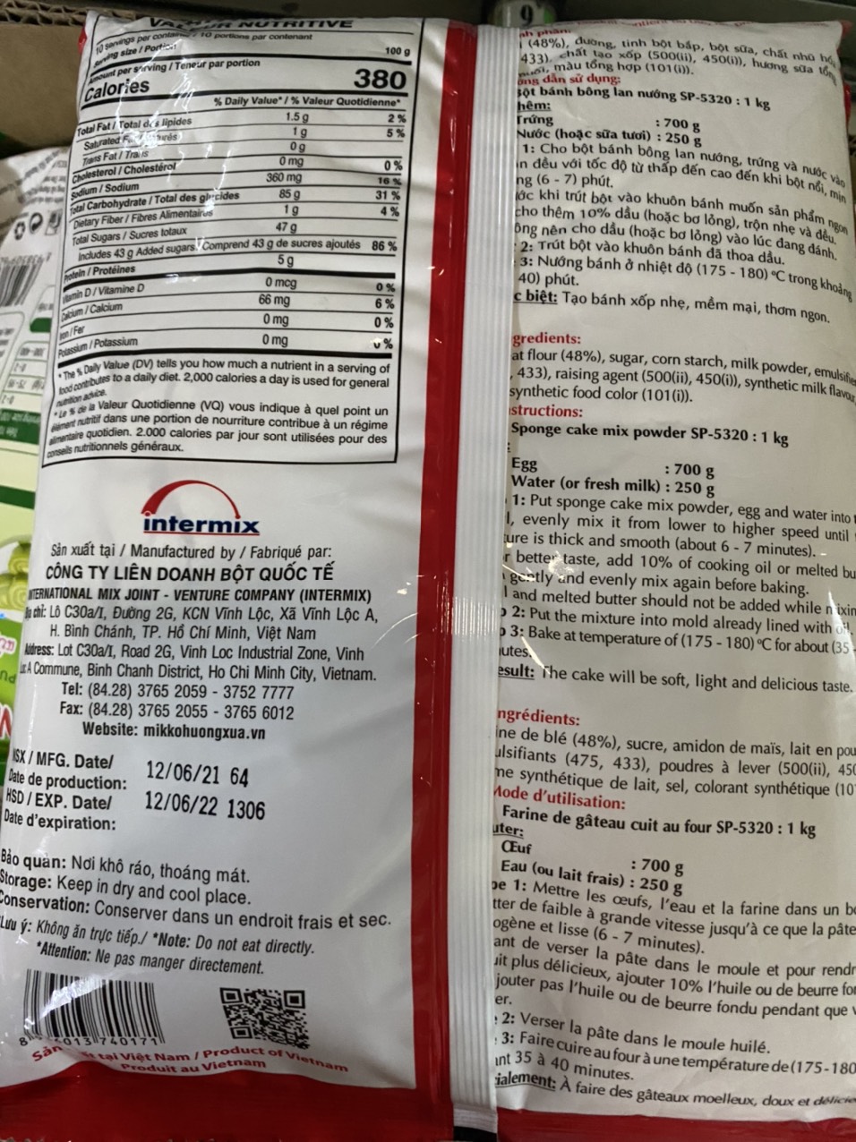 Bột trộn sẵn bánh bông lan Mikko 1kg