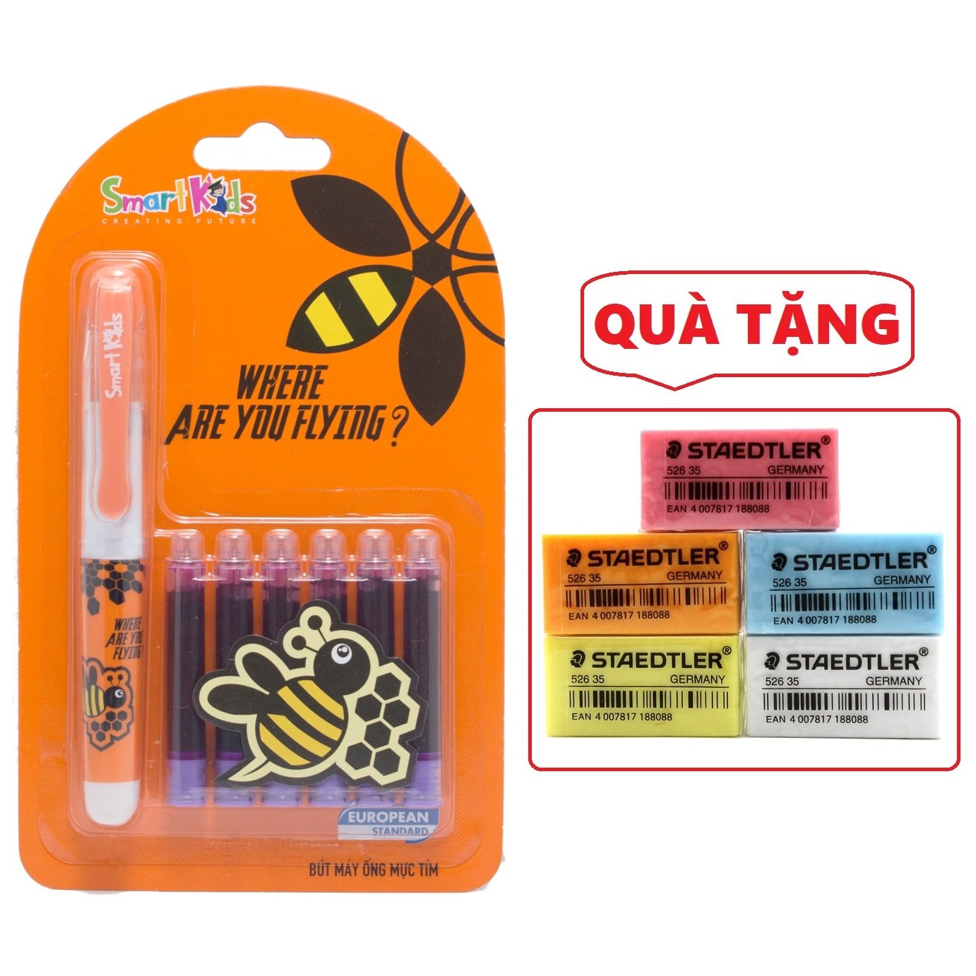 Bút máy smartkids sk-cfp001 kèm 6 ống mực tím- tặng 1 viên tẩy staedtler