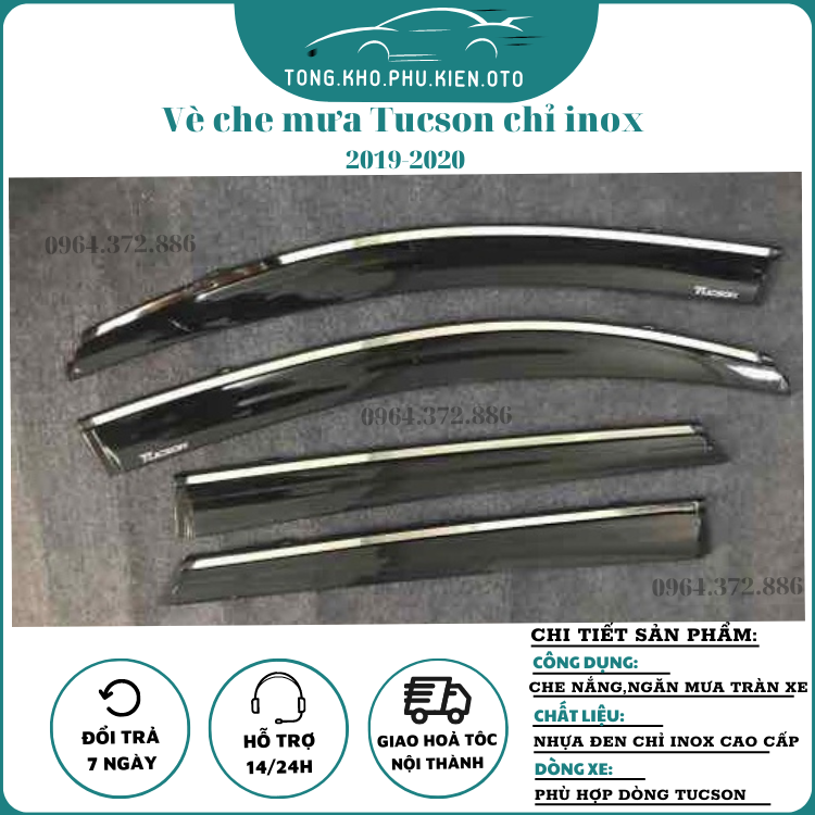 Vè che mưa hyundai tucson 2016 - 2020 chỉ inox cao cấp