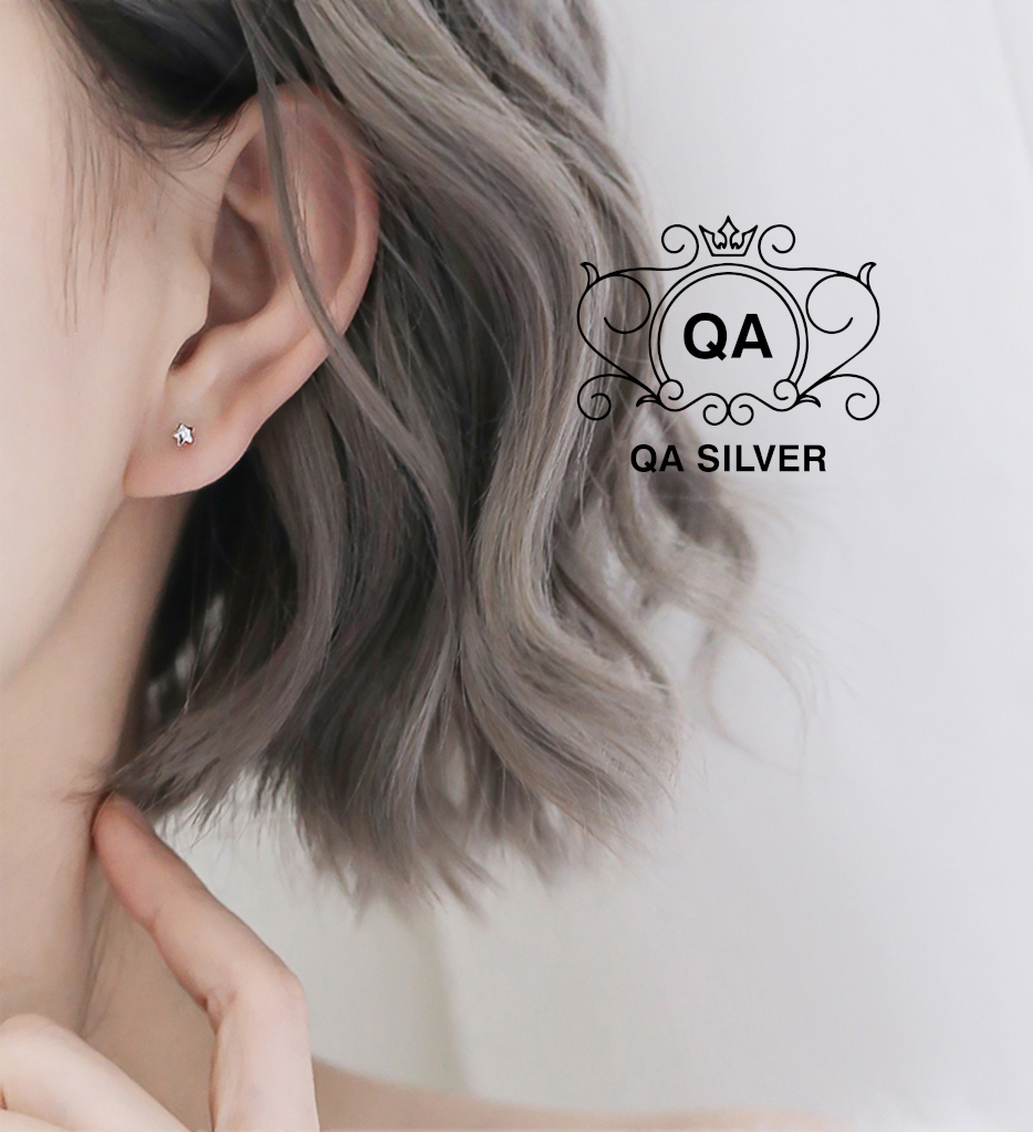 Khuyên tai bạc 925 ngôi sao năm cánh chốt bi bạc bông nam nữ tối giản S925 STAR QA SILVER Earrings EA230304