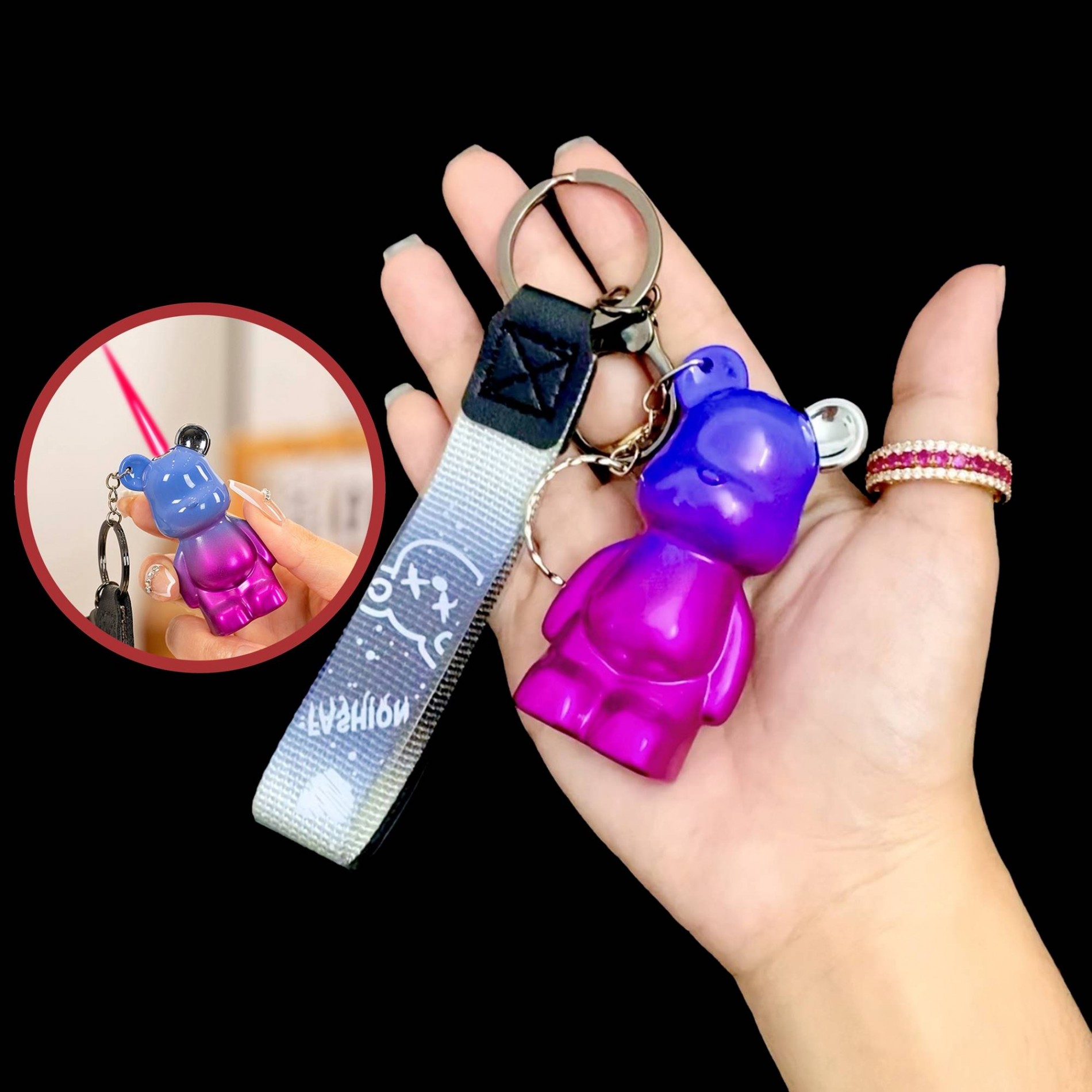 BẬT LỬA KHÈ - MÓC KHÓA HÌNH GẤU BEARBRICK MÀU CẦU VÒNG - (XÀI GAS)
